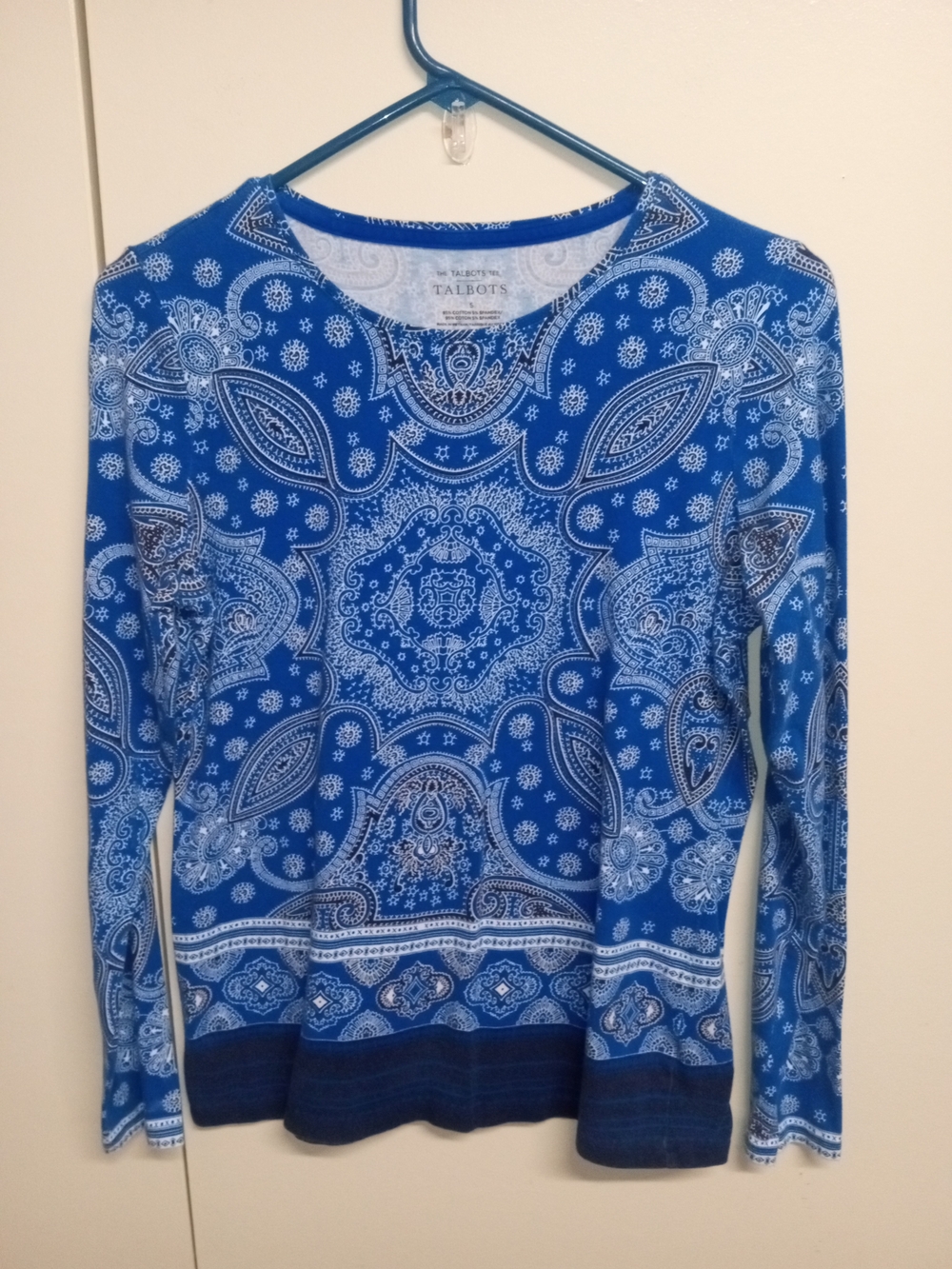 Talbots Royal Blue Paisley Crewneck Long-Sleeve Tee